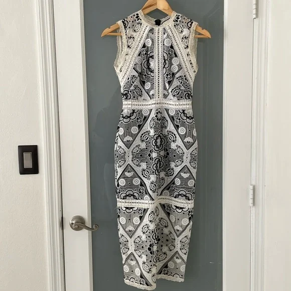 Alexis | Dresses | Alexis Black And White Lace Midi Dress | Poshmark